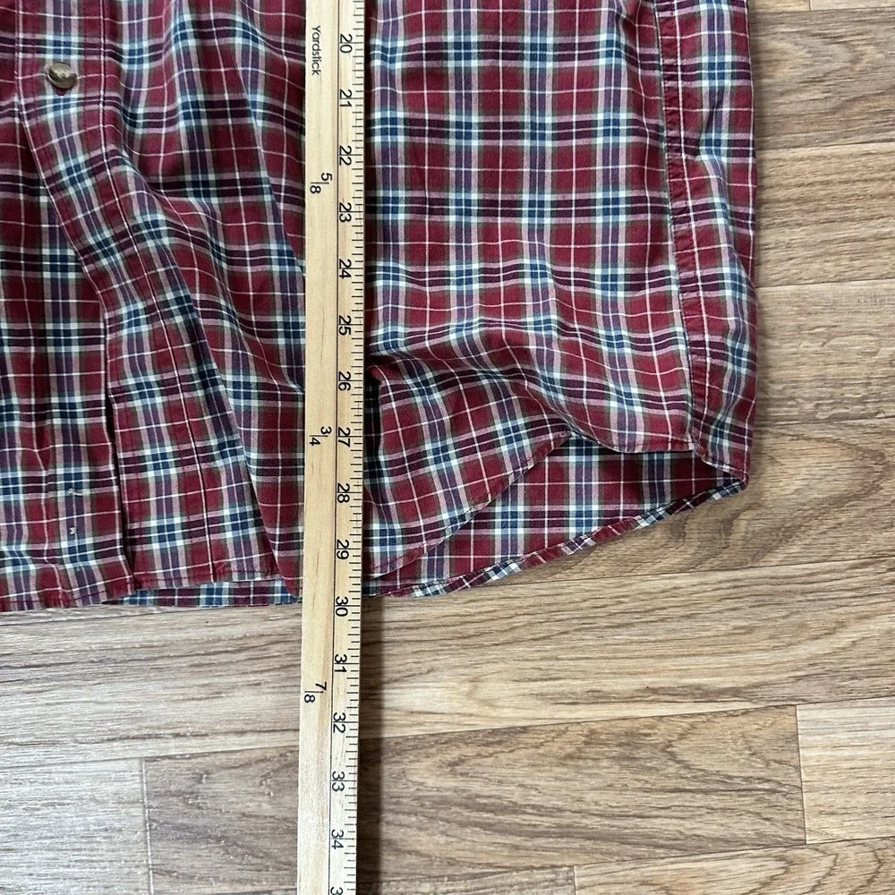 LL Bean Mens Button Down Camp Shirt Size L Red Plaid Cotton Short Sleeve Outdoor